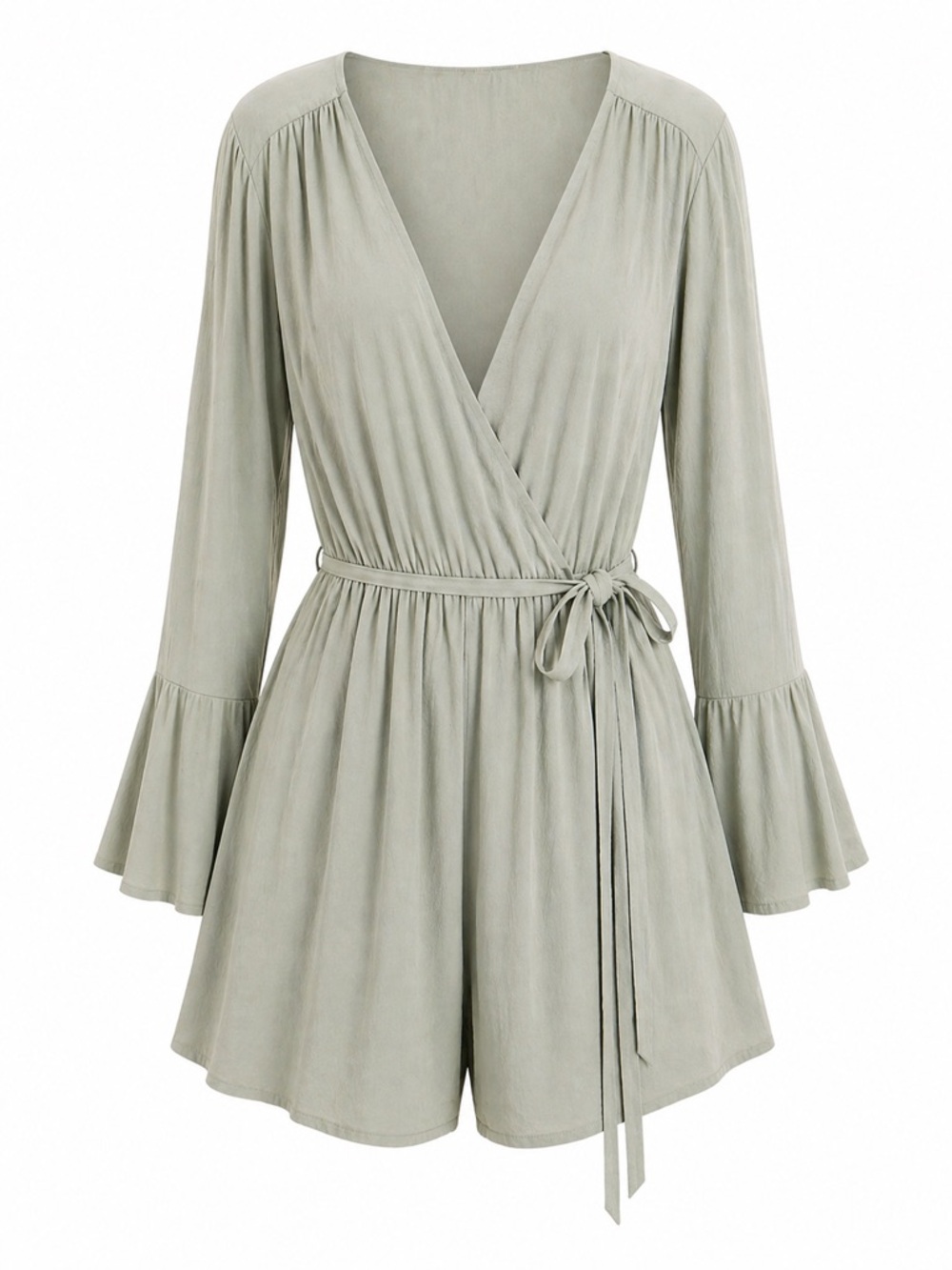 Showpo Sage Green Flowy Romper Size 10 Rayon Tie Waist Open Button Back Boho - Picture 3 of 8